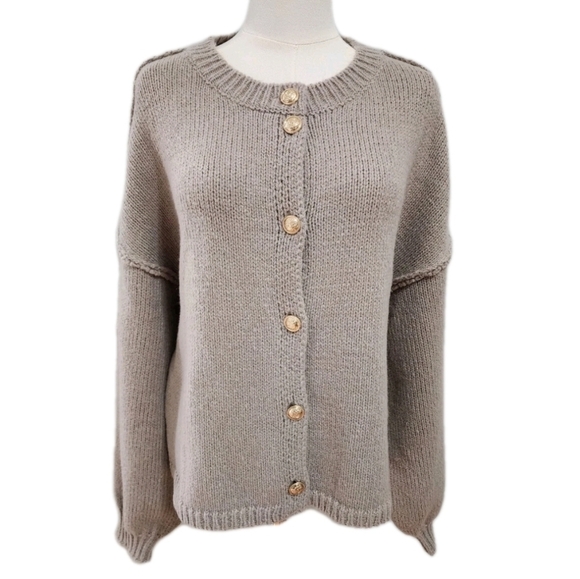 Women's Knit Cardigan Luxury Button Up Sweater Casual Business Grey Size M - Picture 2 of 6